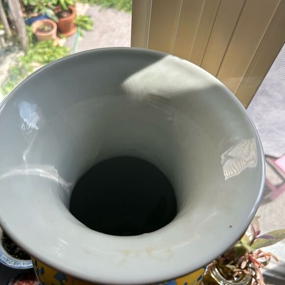 Vintage Artistic Yellow and Blue Asian Floral Vase 19" tall - Picture 9 of 12